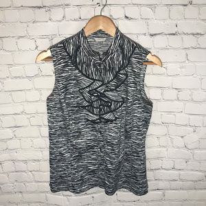 Tahari Zebra Print Sleeveless Ruffle Blouse
